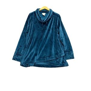 Softies by Paddi Murphy Women's Plus Velour Cowl Neck Sweatshirt 2X/3X Teal Cozy